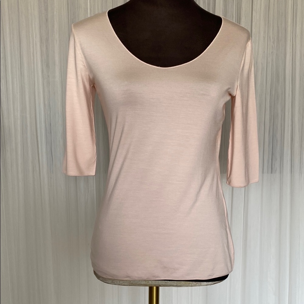 REDUCED Emporio Armani Women's Nude Pink Top! 3/4 Sleeves Round Neck! Size Med